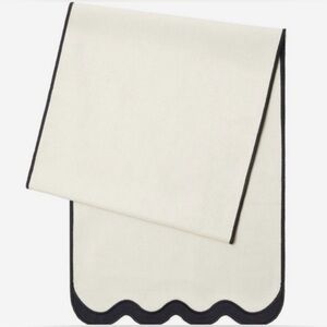 Chan Luu Cream and Black Table Runner Black Scalloped Trim 14" x 72" 100% Cotton